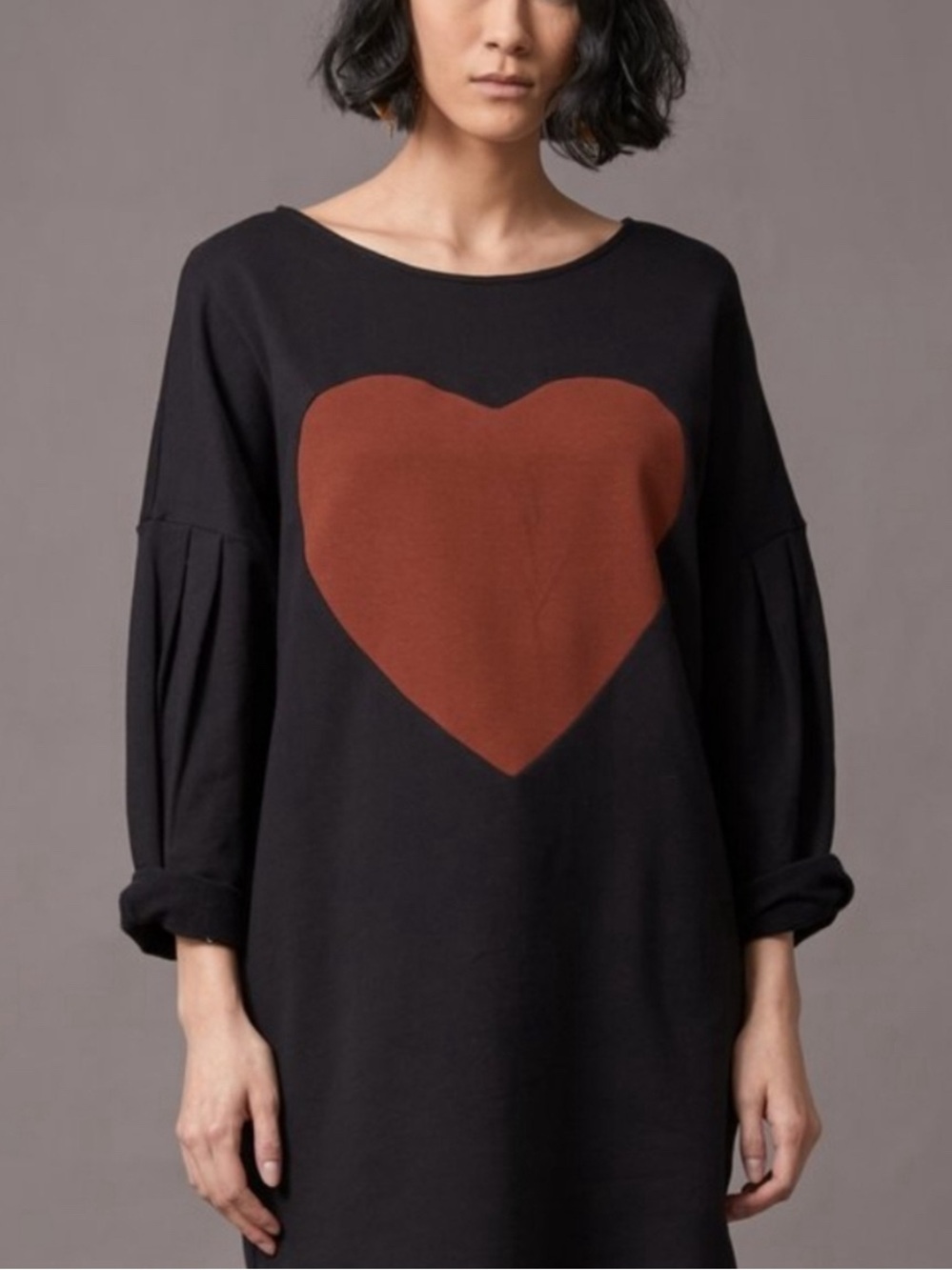 Cokluch Black Mini Dress/Tunic with Rust Heart Graphic